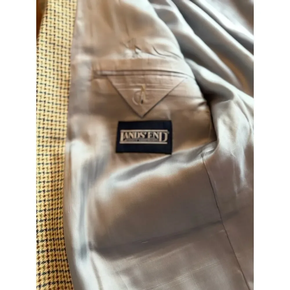 Lands' End Vintage Men's Houndstooth Check Silk Wool Blend Sport Coat - Size 42R